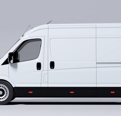 Commercial van truck on white background. Transport, shipping industry. 3D illustration